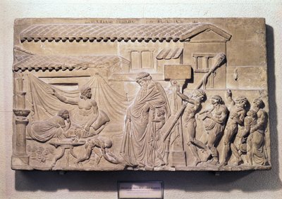 Relief depicting Dionysus at the home of Icarius, copy of an Alexandrian original, 3rd-2nd century BC by Greek